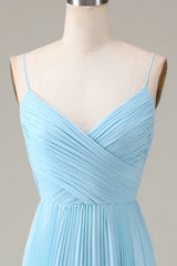 Spaghetti Straps V-Neck A-Line Pleated Chiffon Bridesmaid Dress
