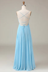 Spaghetti Straps Cowl Neck Pleated Open Back A-Line Chiffon Bridesmaid Dress