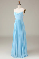 Spaghetti Straps Cowl Neck Pleated Open Back A-Line Chiffon Bridesmaid Dress