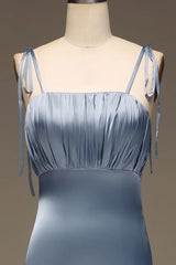 Spaghetti Straps Sheath Satin Pleated Bridesmaid Dress
