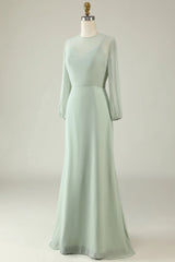 Round Neck Backless Bridesmaid Dresses With Long Sleeves