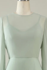 Round Neck Backless Bridesmaid Dresses With Long Sleeves