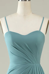 Strapless Thin Shoulder Strap Draped Long Chiffon Bridesmaid Dres s