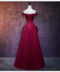 Beautiful Wine Red Tulle Sweetheart Long Prom Dress, A-line Party Dress