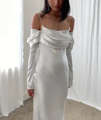 Aimishang Sexy Backless Mermaid Wedding Dresses Women Spaghetti Straps Long Sleeves Elegant Evening Party Dress