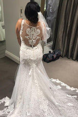 Tulle Sleeveless Appliques Lace Wedding Dresses