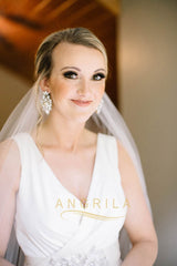 Column V-neck Beaded Floor-length Wedding Dresses