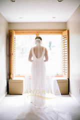 Column V-neck Beaded Floor-length Wedding Dresses