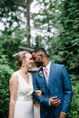 Column V-neck Beaded Floor-length Wedding Dresses