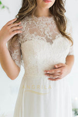 A-Line/Princess Chapel Train Chiffon Lace Wedding Dress With Beading Sequins Bow