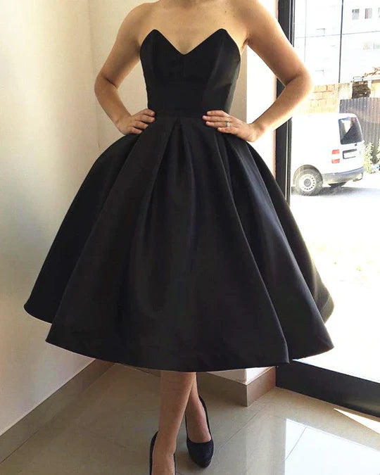 Tea long satin V-neck Homecoming dress