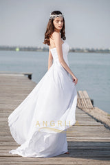 Strapless Sleeveless Long Chiffon Bridal Beach Wedding Dresses