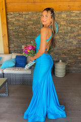V-neck Open Back Ruched Mermaid Graduation Dress Formal Dresses Long