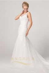 Classic Open Back Lace Appliques Sleeveless Mermaid Bridal Wedding Dresses