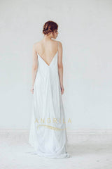 A-line Spaghetti Straps V-neck Long Maternity Wedding Dresses