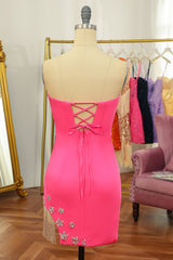 Pink Tight Homecoming Dress with Star and Fringes