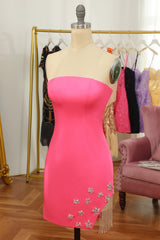 Pink Tight Homecoming Dress with Star and Fringes