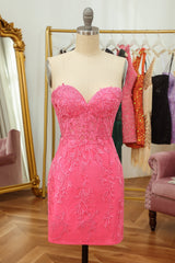 Tight Pink Short Homecoming Dress with Appliques