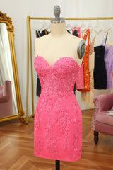 Tight Pink Short Homecoming Dress with Appliques