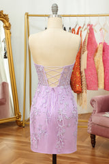 Tight Pink Short Homecoming Dress with Appliques