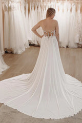 Aimishang Elegant White Sweetheart Long Lace Boho Wedding Dress with Slit