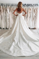 Aimishang Elegant White Satin Long A-Line Wedding Dress with Slit