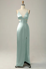 Spaghetti Straps V Neck Bridesmaid Dress