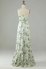 Asymmetrical Strapless Printed Long Bridesmaid Dress