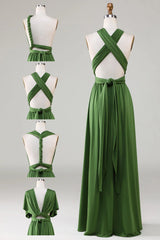 Versatile Open Back Wearing Olive Green Bridesmaid Dress