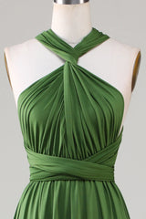 Versatile Open Back Wearing Olive Green Bridesmaid Dress