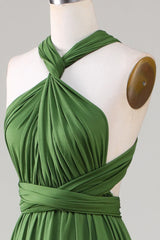 Versatile Open Back Wearing Olive Green Bridesmaid Dress