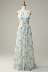 Floral Boho Long Chiffon Bridesmaid Dress
