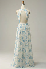 Floral Boho Long Chiffon Bridesmaid Dress