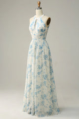 Floral Boho Long Chiffon Bridesmaid Dress