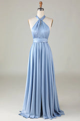 Versatile Open Back Wearing Dusty Blue Bridesmaid Dress