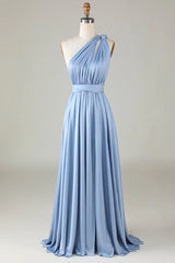 Versatile Open Back Wearing Dusty Blue Bridesmaid Dress
