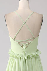 Ruffles A Line Bridesmaid Dress With Lace-Up Back