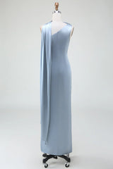 Sheath One Shoulder Satin Long Bridesmaid Dress