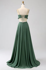 Spaghetti Straps Ruffles Hollow-Out Long Bridesmaid Dress