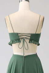 Spaghetti Straps Ruffles Hollow-Out Long Bridesmaid Dress