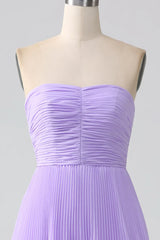 A-Line Sweetheart Tiered Chiffon Long Bridesmaid Dress With Pleated