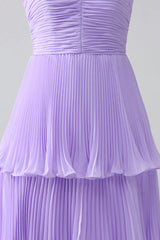 A-Line Sweetheart Tiered Chiffon Long Bridesmaid Dress With Pleated