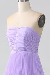 A-Line Sweetheart Tiered Chiffon Long Bridesmaid Dress With Pleated
