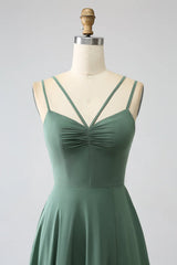 A-Line Spaghetti Straps Backless Pleated Long Bridesmaid Dress