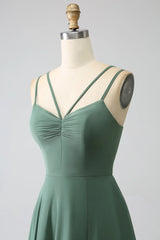 A-Line Spaghetti Straps Backless Pleated Long Bridesmaid Dress