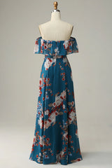Floral Boho Chiffon Long Bridesmaid Dress