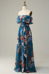 Floral Boho Chiffon Long Bridesmaid Dress