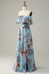 Floral Boho Chiffon Long Bridesmaid Dress
