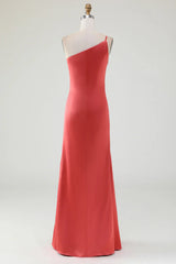 Sheath One Shoulder Floor-Length Pleated Satin Bridesmaid Dress
