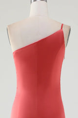 Sheath One Shoulder Floor-Length Pleated Satin Bridesmaid Dress